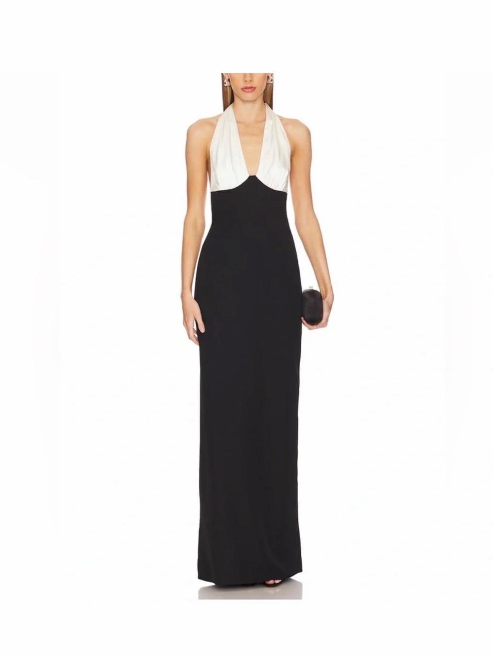 Lovers + Friends Black Gown with White Halter Bodice